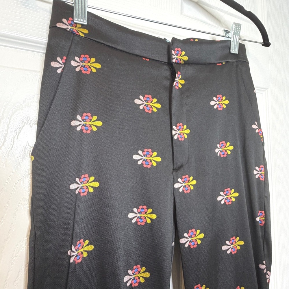 Nathalie Jacquard Pant Cynthia Rowley Flare Pants 2 Floral Satin High Rise Chic - Picture 6 of 15